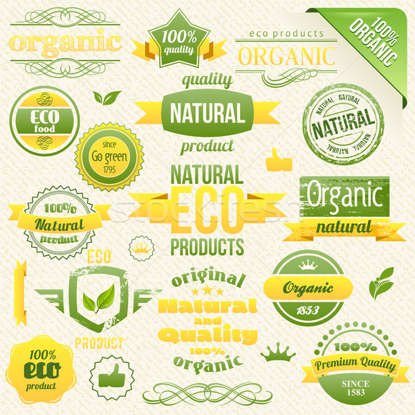 Vektor bioélelmiszer öko bio címkék elemek Stock fotó © Designer_things