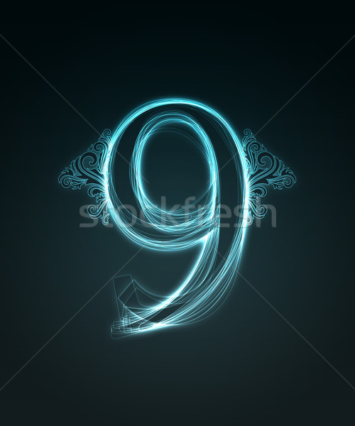 Glowing font. Shiny number 9 Stock photo © Designer_things