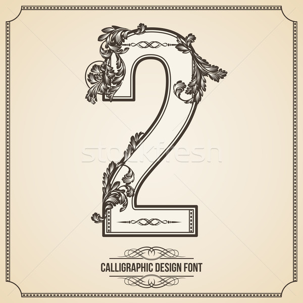 Calligraphic Font. Number 2. Vector Design Background. Swirl Style Illustration. Stock photo © Designer_things