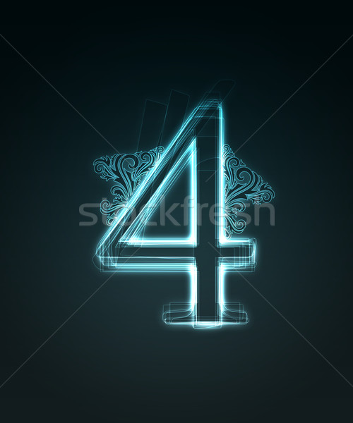 Glowing font. Shiny number 4 Stock photo © Designer_things