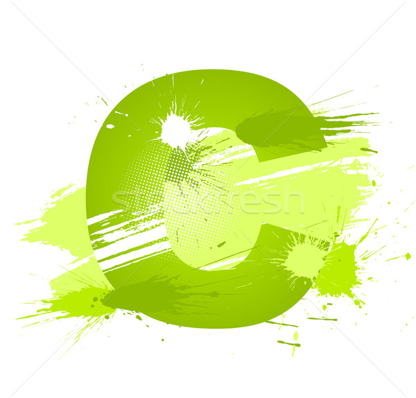 Stock photo: Green abstract paint splashes font. Letter C