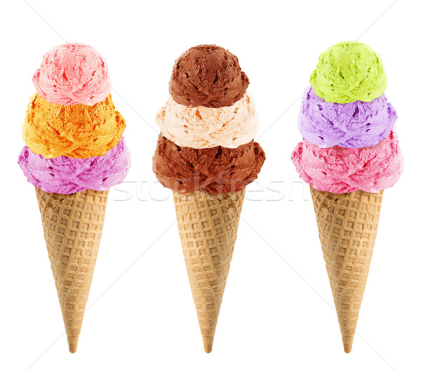 Fagylalttölcsér három fehér vágási körvonal csokoládé nyár Stock fotó © designsstock