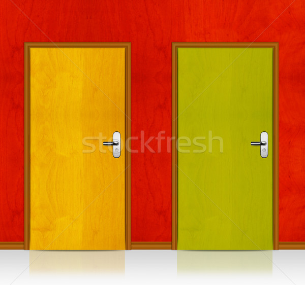 Foto stock: Vermelho · amarelo · portas · parede · casa