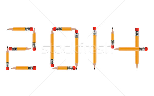 с Новым годом 2014 короткий карандашей изолированный белый Сток-фото © designsstock