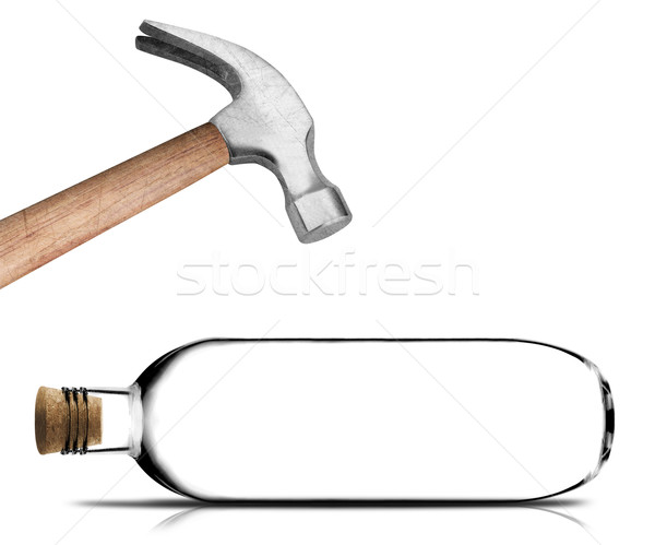 Kalapács üres üveg háttér szerszám ötlet Stock fotó © designsstock