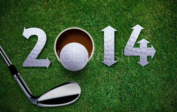 Foto stock: Feliz · novo · golfe · ano · 2014 · golfball