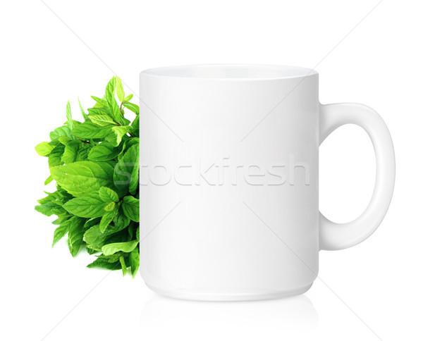 Stockfoto: Witte · keramische · mok · kruiden · drinken · geïsoleerd