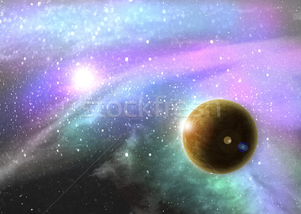 Fantasy deep space nebula with planet and stars Stock photo © designsstock