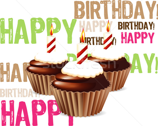 greeting card from chocolate Birthday cupcake with candle and cr Stock photo © designsstock