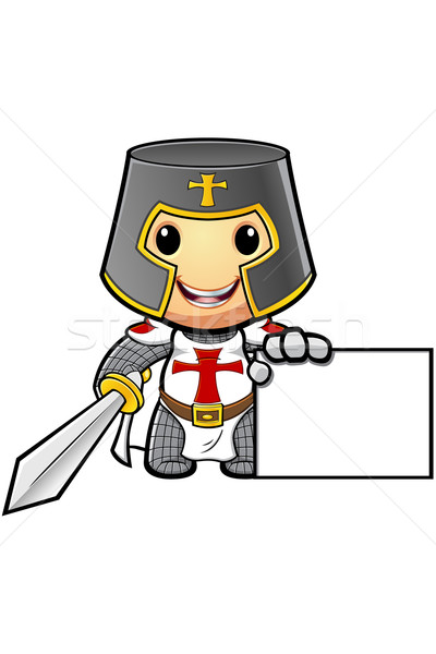 Cartoon ridder illustratie vlag christelijke middeleeuwse Stockfoto © DesignWolf