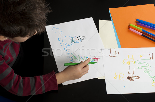 Boy drawing with markers Stock photo © deyangeorgiev