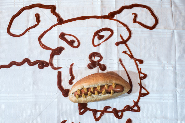 Hot dog witte dekken voedsel vlees sandwich Stockfoto © deyangeorgiev