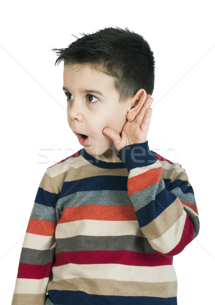 Enfant écouter oreille blanche isolé [[stock_photo]] © deyangeorgiev