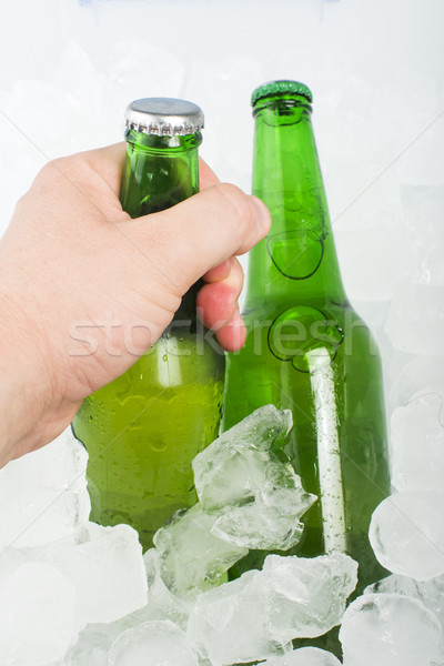 Foto stock: Verde · botella · cerveza · mano