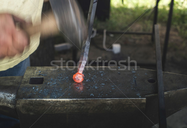 Blacksmith forges iron on anvil Stock photo © deyangeorgiev