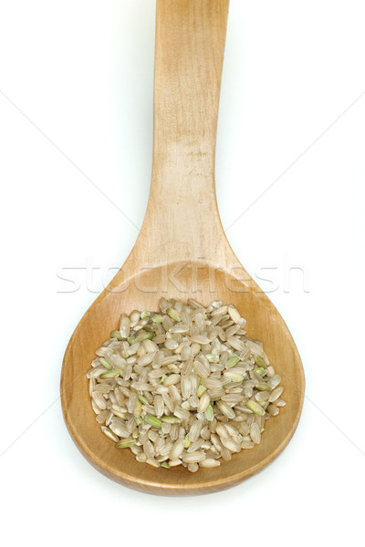 Stock photo: Rice integral in wooden spoon