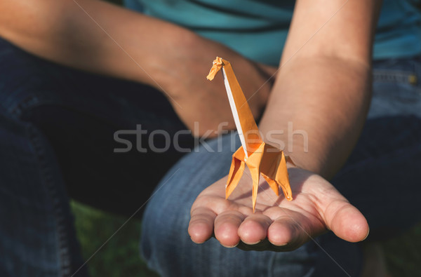 Origami girafă portocaliu culoare mână hârtie Imagine de stoc © deyangeorgiev