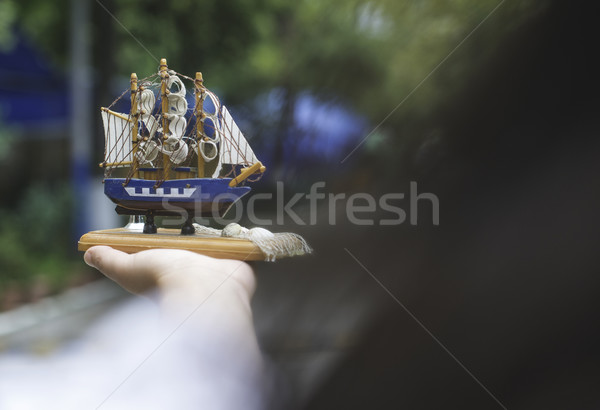 Stockfoto: Model · zeilschip · hand · hout · zee
