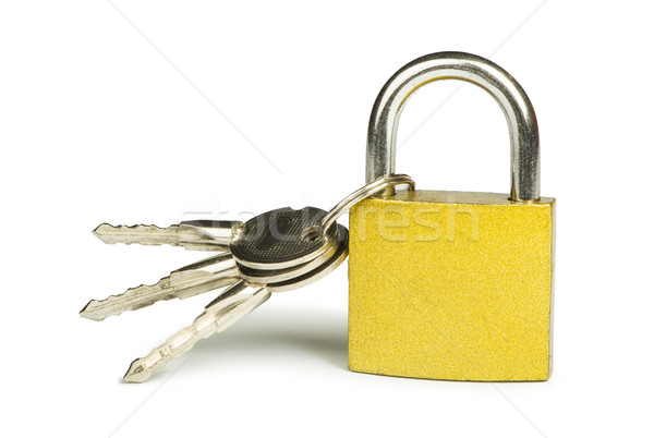 [[stock_photo]]: Jaune · cadenas · touches · isolé · métal