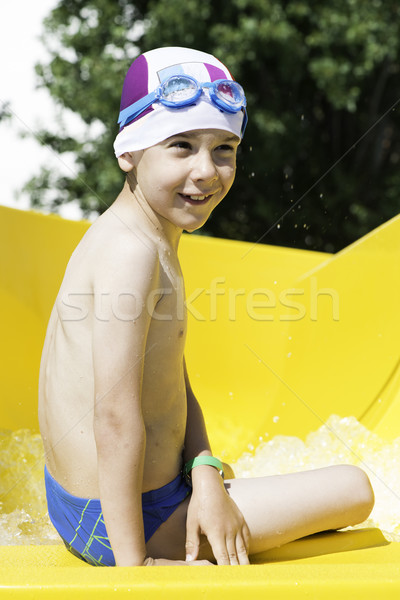 Stock foto: Kinder · Folie · nach · unten · Wasserrutsche · Kinder