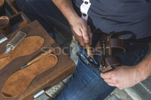 Hands making shoes Stock photo © deyangeorgiev
