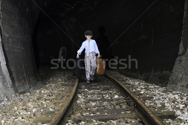 Criança caminhada ferrovia estrada vintage luz Foto stock © deyangeorgiev