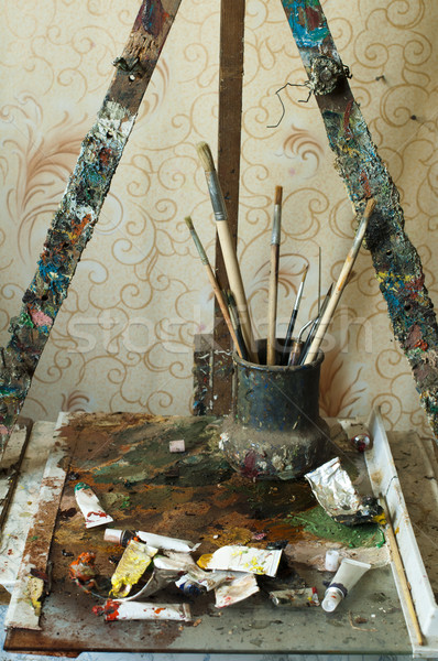 Caballete pintura pintura al óleo artístico estudio Foto stock © deyangeorgiev