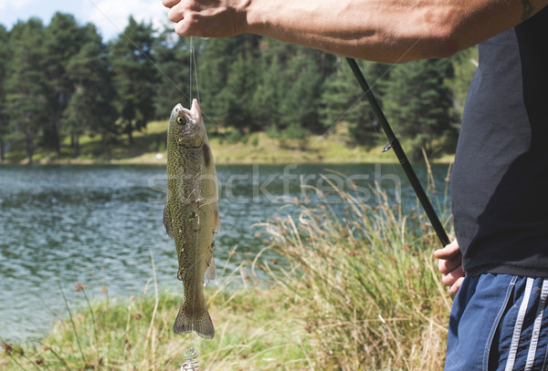 Pescatore pesce montagna uomo felice natura Foto d'archivio © deyangeorgiev