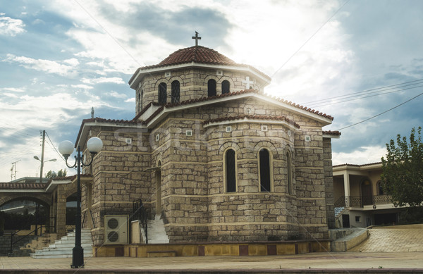 Typowy grecki kościoła Błękitne niebo Grecja niebo Zdjęcia stock © deyangeorgiev