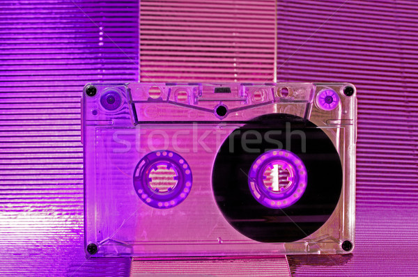 Stock foto: Kassette · Band · transparent · rosa · blau · Hintergrund