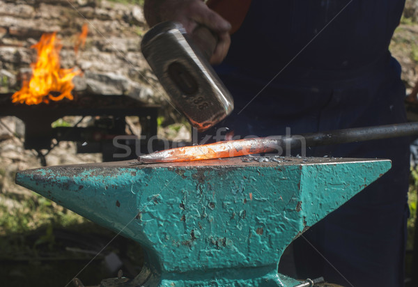 Blacksmith forges iron on anvil Stock photo © deyangeorgiev