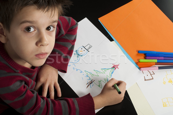 Boy drawing with markers Stock photo © deyangeorgiev