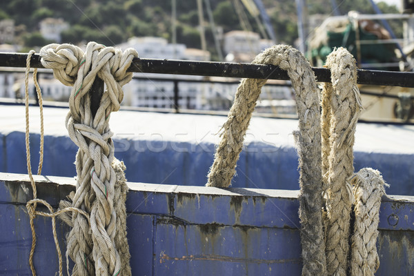 Touwen boot water Blauw schip Stockfoto © deyangeorgiev