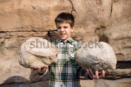 Stock fotó: Erős · gyermek · nehéz · kő · kövek · férfi