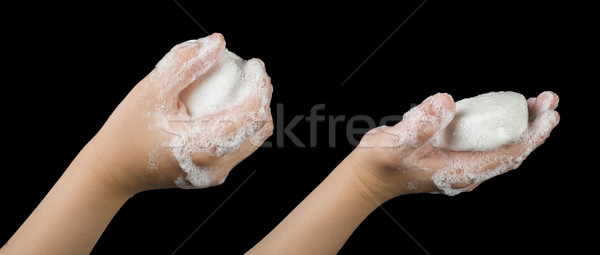 Stock photo: Lathered hands and soap