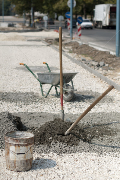 Stok fotoğraf: Araçları · beton · kova · kürek · el · arabası