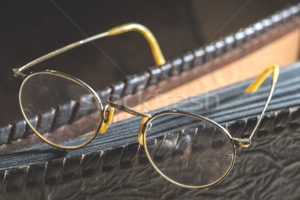 Starych vintage okulary skóry rodziny Zdjęcia stock © deyangeorgiev