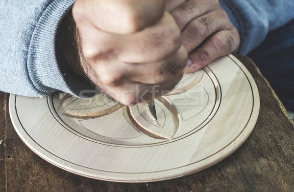 Woodcarver makes threaded plate Stock photo © deyangeorgiev