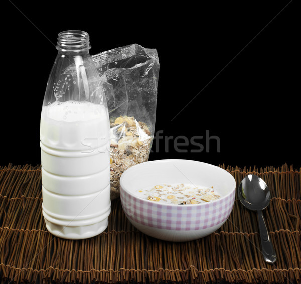 Muesli colazione trasparente pacchetto ciotola latte Foto d'archivio © deyangeorgiev