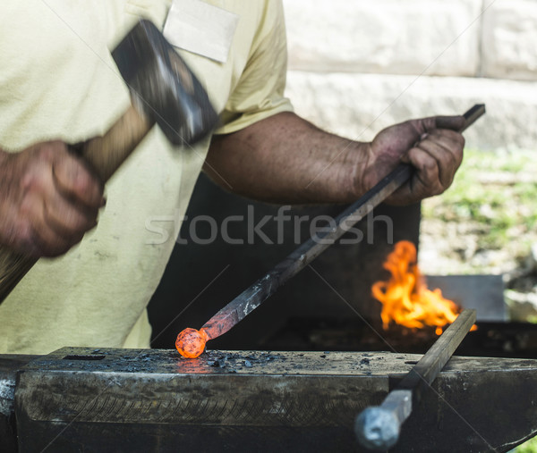 Blacksmith forges iron on anvil Stock photo © deyangeorgiev