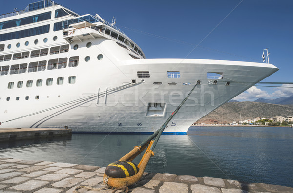 Stock fotó: Nagy · tengerjáró · hajó · fehér · nap · Görögország · égbolt