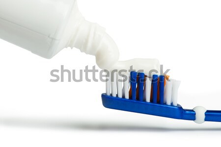 牙刷 牙膏 藍色 白 孤立 商業照片 © deyangeorgiev