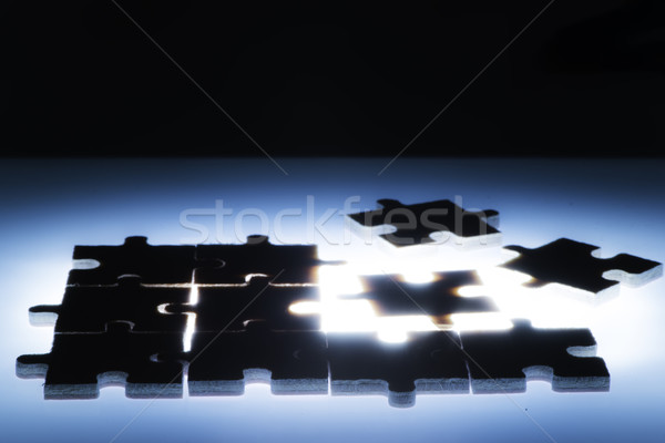 Legno puzzle retroilluminazione blu colore Foto d'archivio © deyangeorgiev