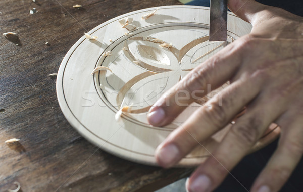 Woodcarver makes threaded plate Stock photo © deyangeorgiev