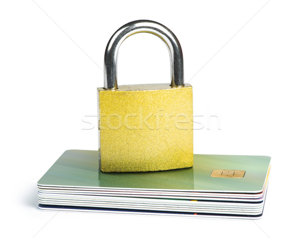 Grey locked padlock and credit cards. Stock photo © deyangeorgiev