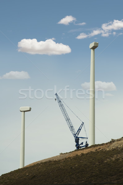 Instalare turbine eoliene cer iarbă peisaj câmp Imagine de stoc © deyangeorgiev