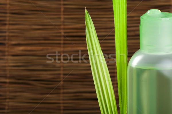 Vert cosmétiques bouteille feuille feuille verte espace de copie Photo stock © deyangeorgiev