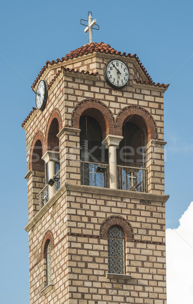 Tipik Yunan kilise mavi gökyüzü Yunanistan gökyüzü Stok fotoğraf © deyangeorgiev