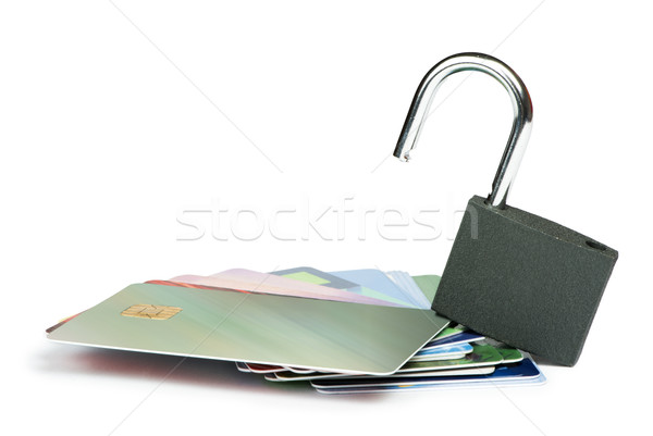 Grey locked padlock and credit cards. Stock photo © deyangeorgiev