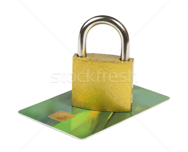 Grijs hangslot creditcards geïsoleerd Stockfoto © deyangeorgiev